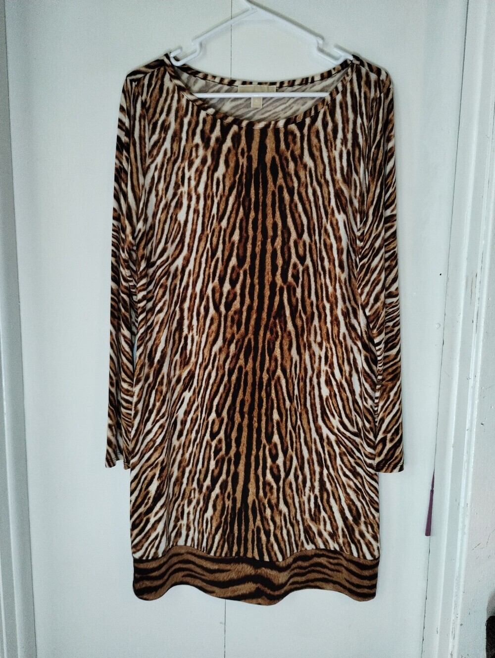 Michael Kors Brown & Black Tiger-Stripe Long Sleeve Midi Dress